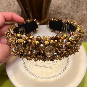 Elegant Gold and Brown Beaded Headband